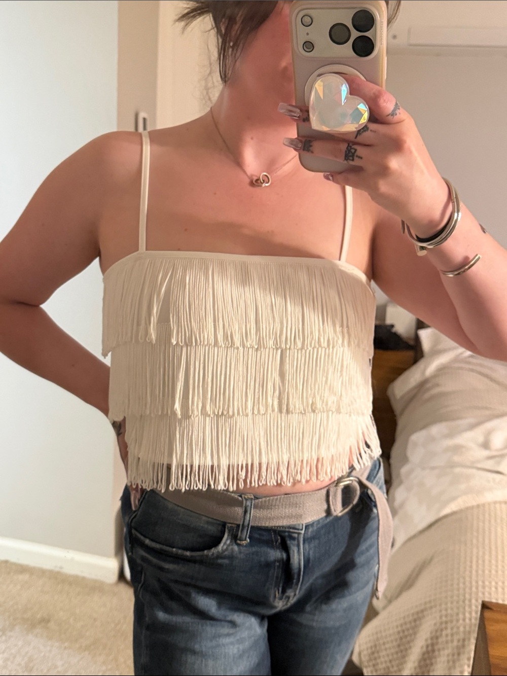 Altar'd State Cream Fringed Tier Cami